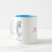Modern Cute Dolphin, Script and Monogram Zweifarbige Tasse (Vorderseite Links)
