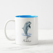 Modern Cute Dolphin, Script and Monogram Zweifarbige Tasse (Links)