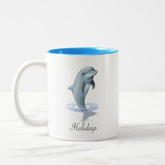 Modern Cute Dolphin, Script and Monogram Zweifarbige Tasse (Links)