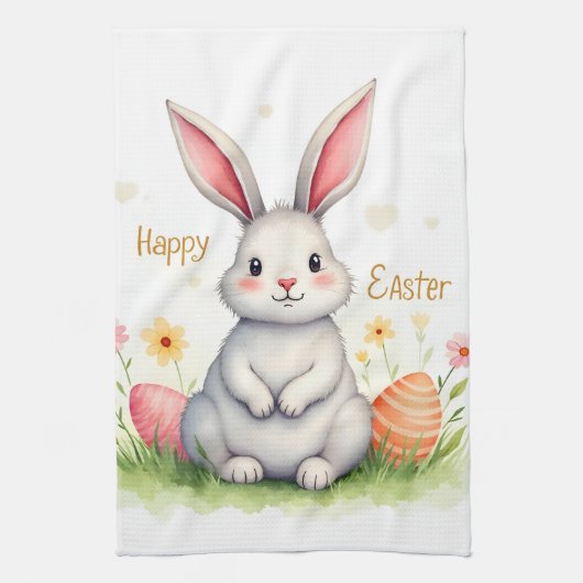 Modern Cute Easter Bunny And Eggs Collection Geschirrtuch (Vertikal)