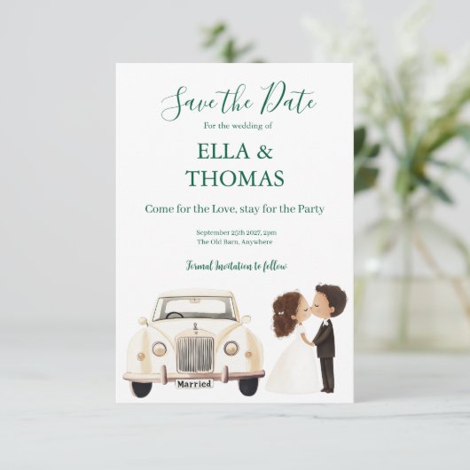 Modern Cute Emerald Green  Save The Date (Stehend Vorderseite)