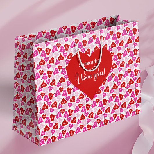 Modern Cute I Love You Text Custom Name Valentine Große Geschenktüte