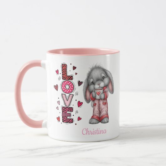 Modern Cute Love Bunny Valentines Day Name  Tasse (Links)