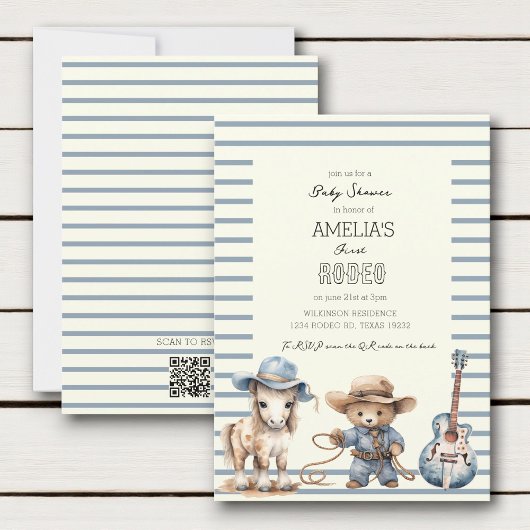 modern cute pastel first rodeo baby shower einladung