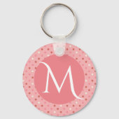 Modern Cute Pink Dotty Monogram Schlüsselanhänger (Rückseite)