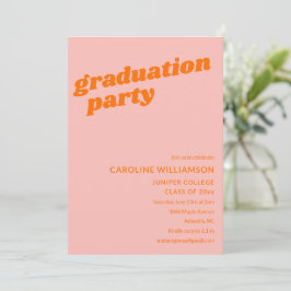 Modern Cute Pink Orange Retro Graduation Party Einladung