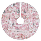 Modern Cute Pink Town Santa Christmas Tree Skirt Polyester Weihnachtsbaumdecke (Vorderseite)