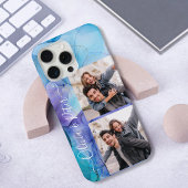 Modern cute Purple couple photos collage with name iPhone Hülle