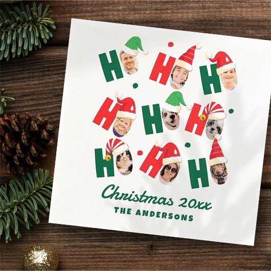 Modern Cute Santa Hats Nine Family Photos Serviette