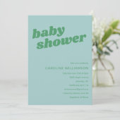 Modern Cute Soft Blue Green Retro Baby Shower Einladung (Stehend Vorderseite)