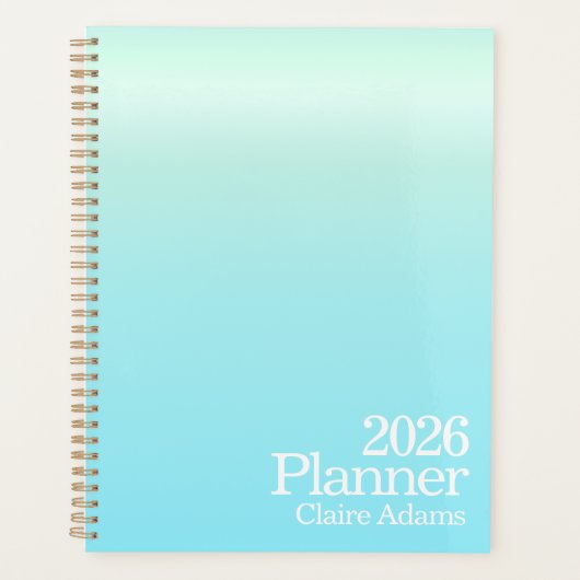 Modern Cyan Blue Ombre Planner Planer (Vorderseite)