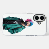 Modern Cyberpunk Anime Boy Graphic iPhone 15 Case (Rückseite (Horizontal))