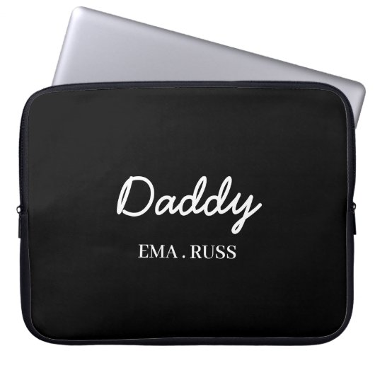 Modern Dad Kids Names Father’s Day Script Black Laptopschutzhülle (Vorderseite)