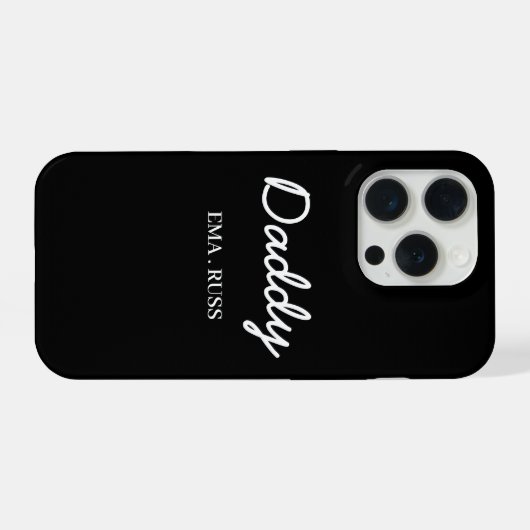 Modern Dad Kids Names Father's Day Script Black iPhone Hülle (Rückseite (Horizontal))