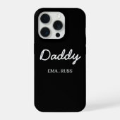Modern Dad Kids Names Father's Day Script Black iPhone Hülle (Rückseite)