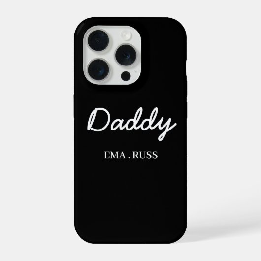 Modern Dad Kids Names Father's Day Script Black iPhone Hülle (Rückseite)
