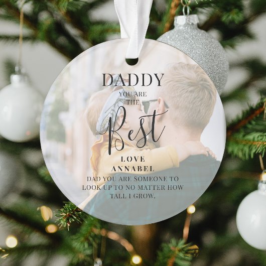 Modern 'DADDY' 2 Foto Name & Zitat Weihnachten Ornament