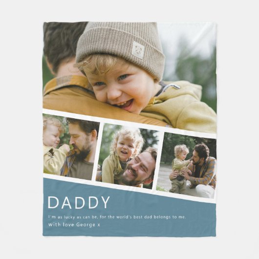 Modern Daddy Photo Strip Collage Blue Fleecedecke (Vorderseite)