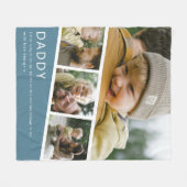 Modern Daddy Photo Strip Collage Blue Fleecedecke (Vorderseite (Horizontal))