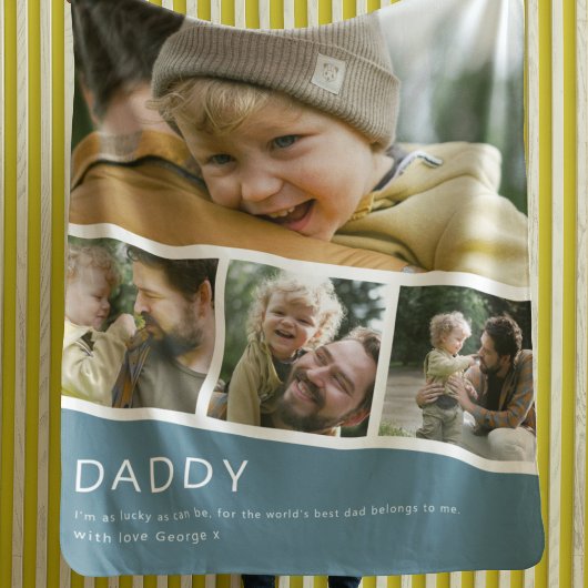 Modern Daddy Photo Strip Collage Blue Fleecedecke