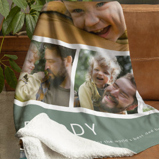 Modern Daddy Photo Strip Collage Green Fleecedecke