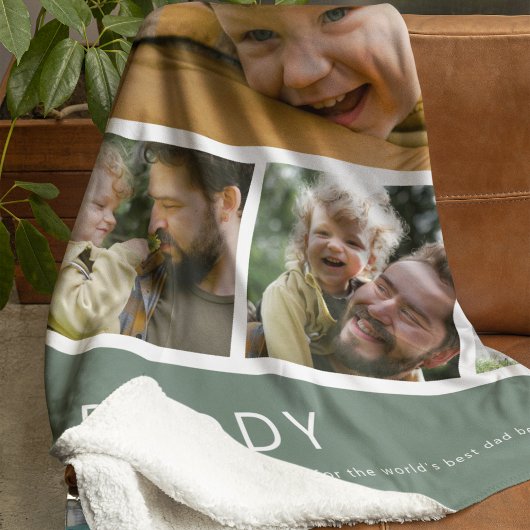 Modern Daddy Photo Strip Collage Green Fleecedecke