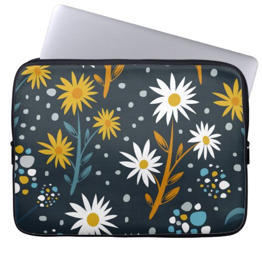 Modern Daisies Pattern on Dark Blue Laptopschutzhülle (Vorderseite)