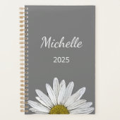 Modern Daisy 2025 Elegantes Script Botanical Gray Planer (Vorderseite)