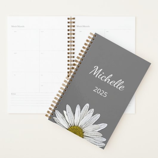 Modern Daisy 2025 Elegantes Script Botanical Gray Planer (Anzeige)