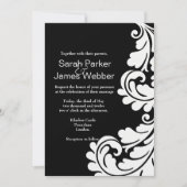 Modern Damask Black and White Wedding Einladung (Vorderseite)