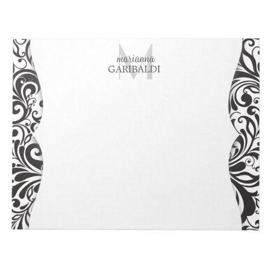 Modern Damask Black Personalisiert Notizblock (Vorderseite)