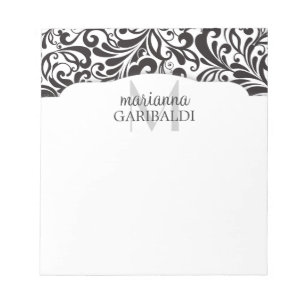 Modern Damask Black Personalisiert Notizblock