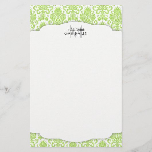 Modern Damask Green Personalisiert Briefpapier (Vorderseite)