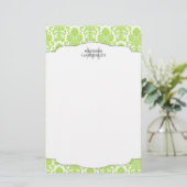 Modern Damask Green Personalisiert Briefpapier (Stehend Vorderseite)
