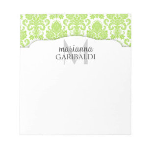 Modern Damask Green Personalisiert Notizblock