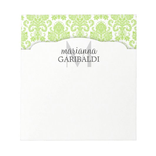 Modern Damask Green Personalisiert Notizblock (Vorderseite)