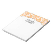 Modern Damask Orange Personalisiert Notizblock (Rotiert)
