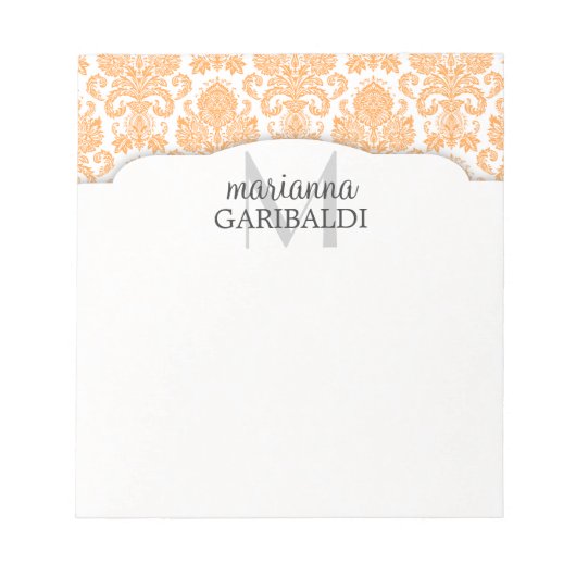Modern Damask Orange Personalisiert Notizblock (Vorderseite)