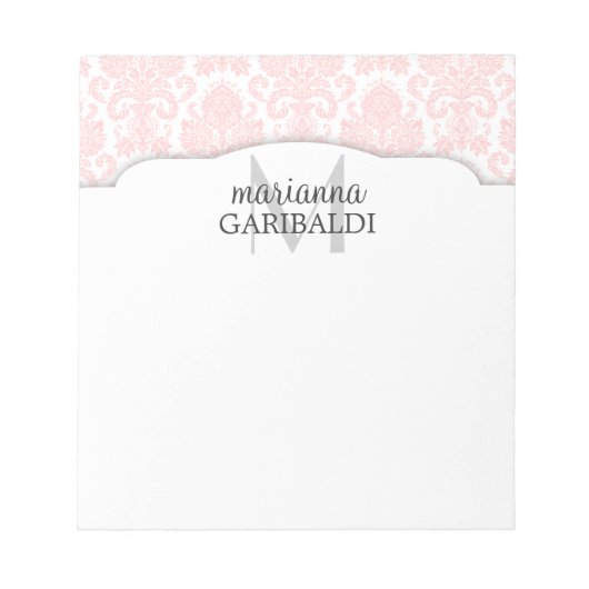 Modern Damask Pink Personalisiert Notizblock (Vorderseite)