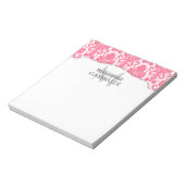 Modern Damask Pink Personalisiert Notizblock (Rotiert)