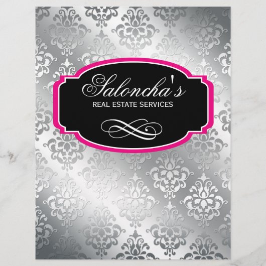 Modern Damask Real Anwesen Flyer Black Silver (Vorne)
