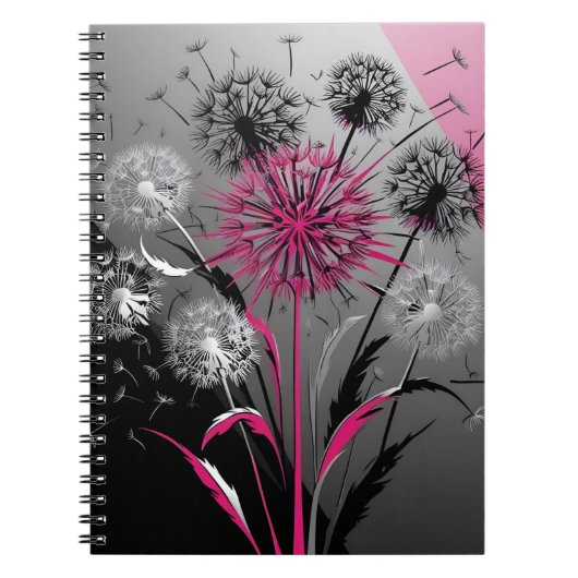 Modern Dandelions Pink Black White Notebook Notizblock (Vorderseite)