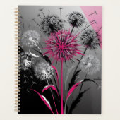 Modern Dandelions Pink Black White Notebook Planer (Vorderseite)
