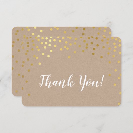 MODERN DANK IHNEN goldene Konfetti-Spot rustikale Dankeskarte (Vorne/Hinten)