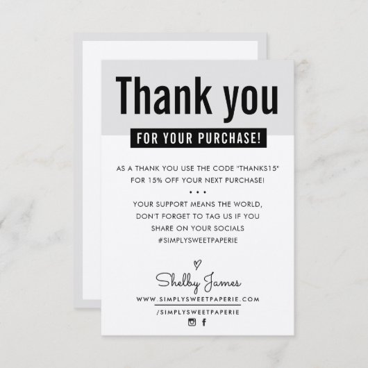 MODERN DANK IHRER Kunden niedliche schwarze Krawat Dankeskarte (Vorne/Hinten)