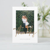 Modern danke, dass Sie Script Wedding Foto Dankeskarte (Stehend Vorderseite)