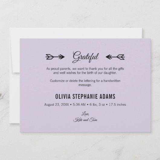 Modern Danke Foto Uni Stats Flat Birth Ankündigung (Rückseite)