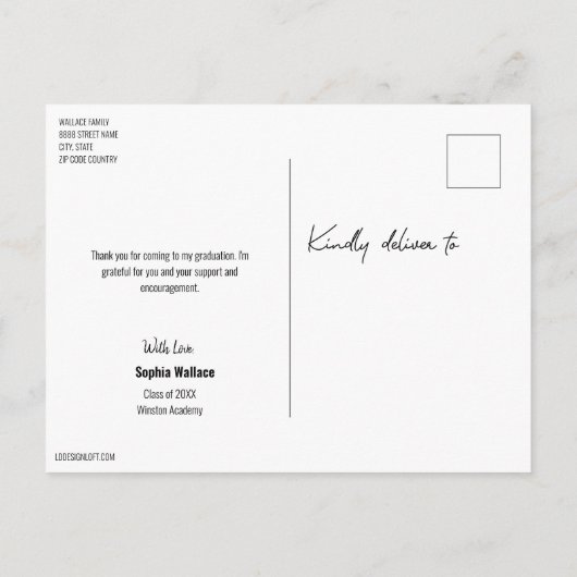 Modern Danke, School Foto Abschluss Ankündigungspostkarte (Rückseite)