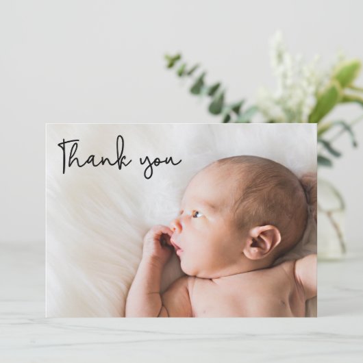 Modern Danke, Script Baby Foto Ankündigung (Stehend Vorderseite)