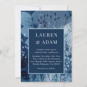 Modern Dark Blue Botancial Wedding Invitation Einladung (Vorderseite)